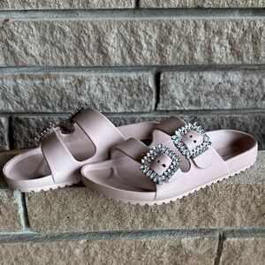 Women’s Steven New York Pink Slides w/ Rhinestone Buckle — Size 39 (Fits 7.5)